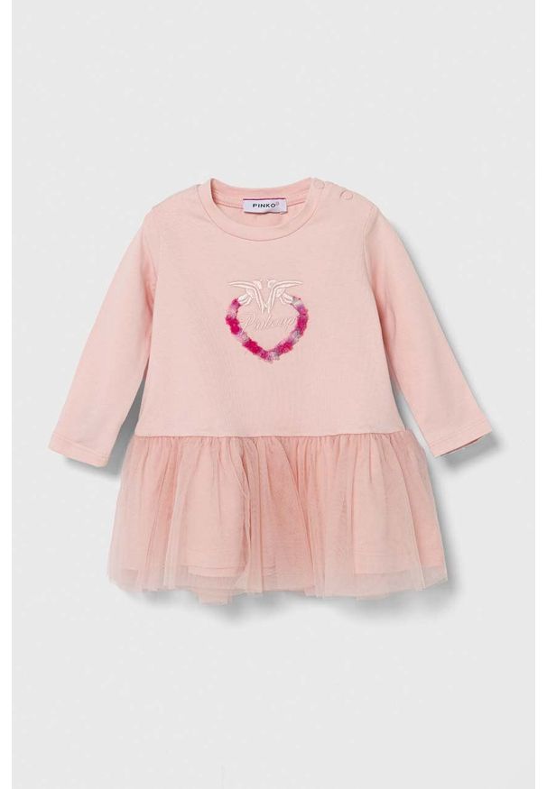 Pinko Up sukienka niemowlęca kolor różowy mini rozkloszowana. Kolor: różowy. Materiał: dzianina. Długość rękawa: długi rękaw. Typ sukienki: rozkloszowane. Styl: klasyczny. Długość: mini