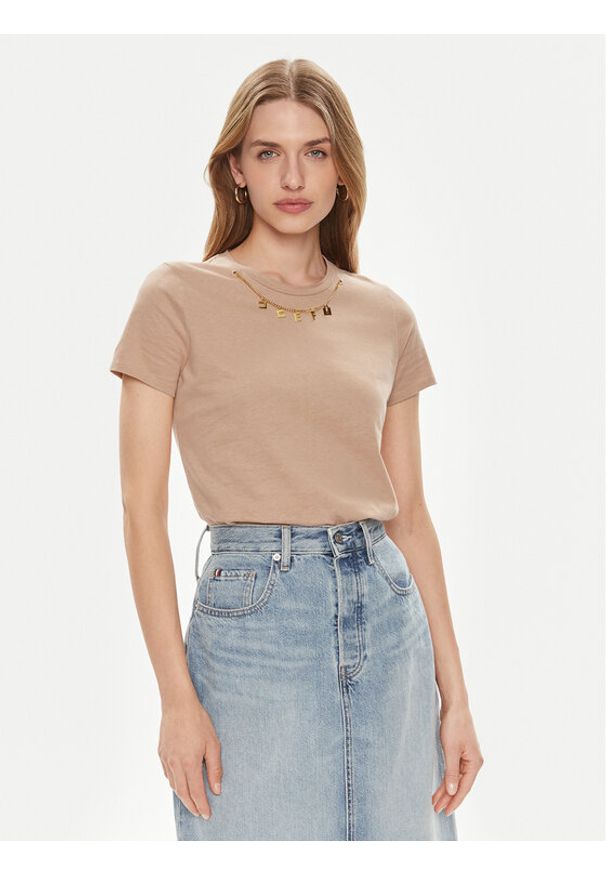 Elisabetta Franchi T-Shirt MA-011-41E2-5403 Beżowy Regular Fit. Kolor: beżowy. Materiał: bawełna