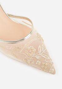 Born2be - Złote Sandały na Szpilce z Koronką Caskstar. Kolor: złoty. Materiał: koronka. Wzór: koronka. Obcas: na szpilce. Styl: elegancki, klasyczny #2