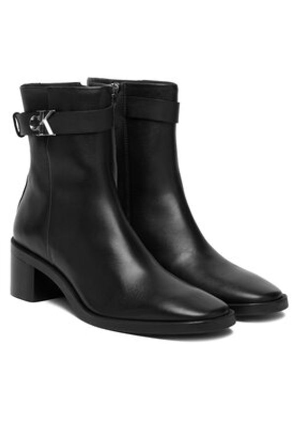 Calvin Klein Botki Block Heel Boot W/ Metal Logo HW0HW02591 Czarny. Kolor: czarny. Materiał: skóra