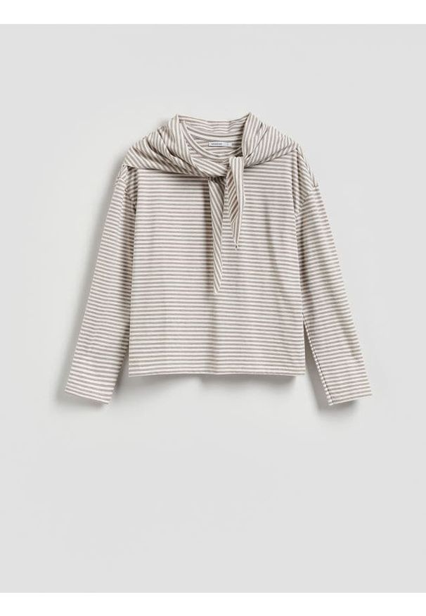 Reserved - Bluzka z chustką - beżowy. Kolor: beżowy. Materiał: dzianina, bawełna