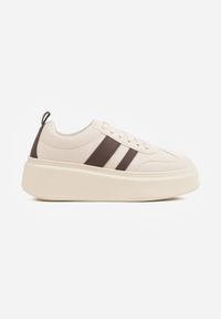 Born2be - Beżowo-Brązowe Sneakersy Kultowe Tenisówki na Platformie z Koturnem Elisara. Okazja: na spacer. Kolor: brązowy. Materiał: jeans. Obcas: na koturnie. Sport: turystyka piesza #2