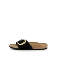 Klapki damskie Birkenstock Madrid Big Buckle. Kolor: czarny, wielokolorowy. Materiał: skóra