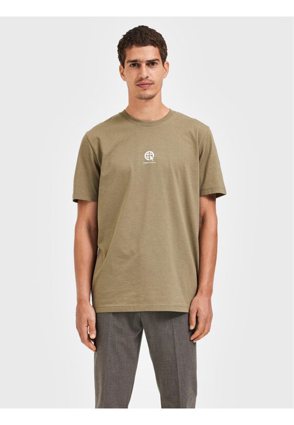 Selected Homme T-Shirt Armin 16085666 Zielony Slim Fit. Kolor: zielony. Materiał: bawełna