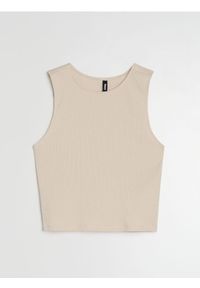 Sinsay - Bawełniany prążkowany top basic - kremowy. Kolor: kremowy. Materiał: prążkowany, bawełna #1