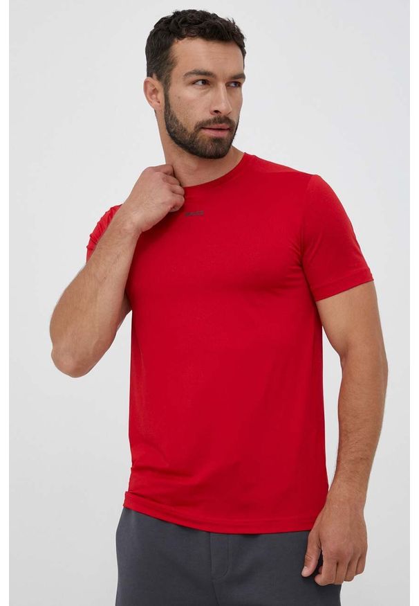 Boss Green t-shirt męski kolor czerwony wzorzysty. Kolor: czerwony. Materiał: materiał, dzianina. Długość rękawa: krótki rękaw. Długość: krótkie. Styl: klasyczny
