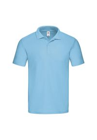 FRUIT OF THE LOOM - Męska Oryginalna Koszulka Polo. Typ kołnierza: polo. Kolor: niebieski
