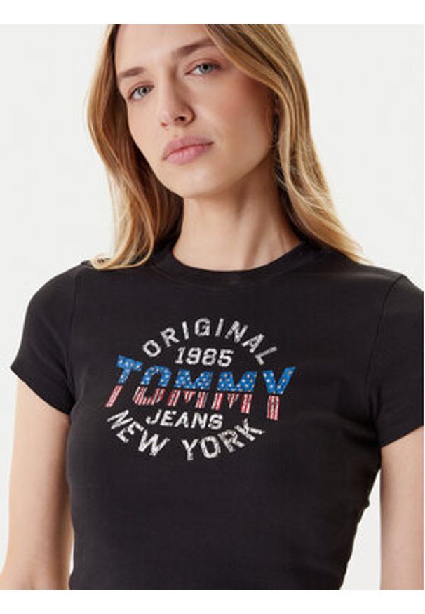 Tommy Jeans T-Shirt DW0DW21421 Czarny Slim Fit. Kolor: czarny. Materiał: bawełna