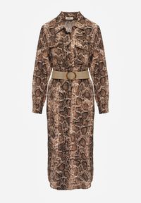 Renee - Brązowa Sukienka z Wiskozy o Koszulowym Kroju z Paskiem Zdobiona Wężowym Printem Norinna. Okazja: do pracy, na co dzień, na spotkanie biznesowe. Typ kołnierza: dekolt w serek. Kolor: brązowy. Materiał: wiskoza. Długość rękawa: długi rękaw. Wzór: nadruk, aplikacja. Typ sukienki: koszulowe. Styl: elegancki, biznesowy, klasyczny, casual #6