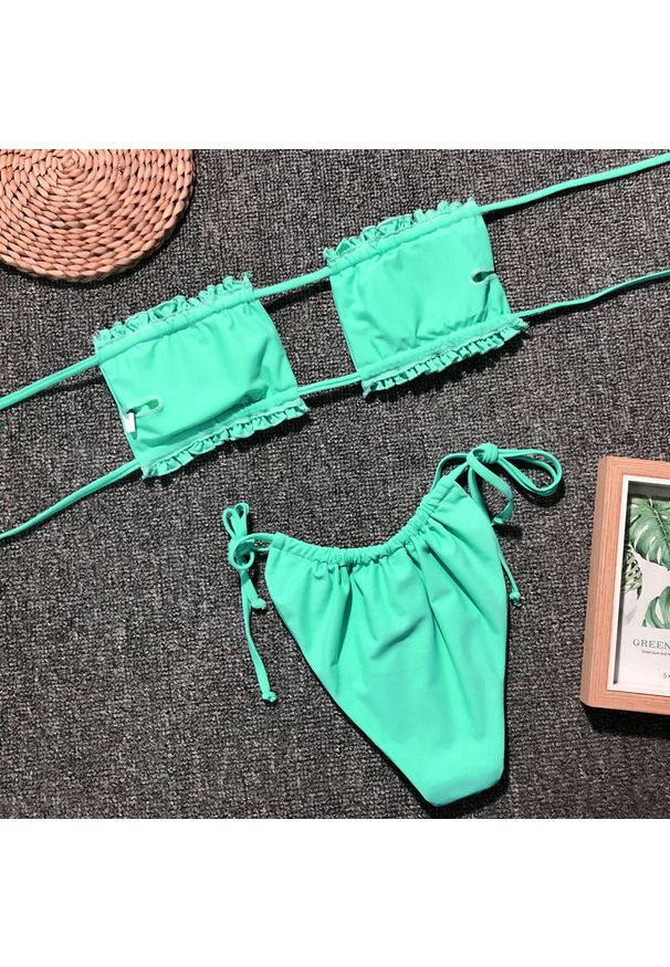 Intica - Bikini bandeau z regulowanymi ramiączkami na lato Jozien. Kolor: zielony. Materiał: materiał