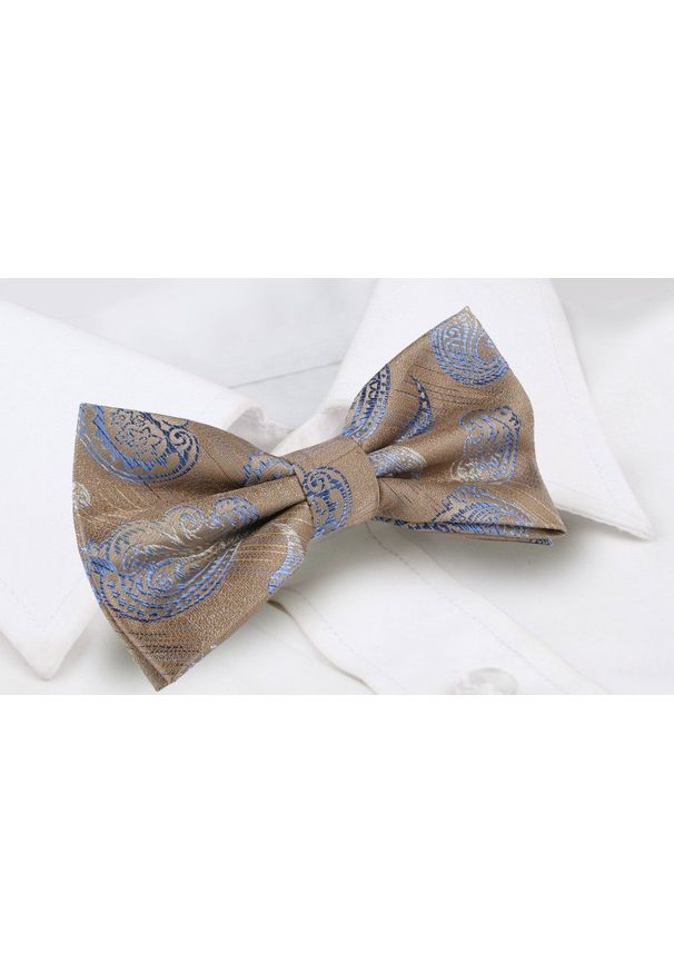 Mucha Męska w Zestawie z Poszetką - Alties - Beż, Duże Paisley. Kolor: brązowy, beżowy, wielokolorowy. Wzór: paisley. Styl: sportowy, elegancki