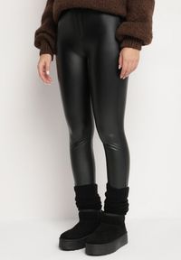 Born2be - Czarne Legginsy z Ekoskóry z Wysokim Stanem i Wsuwanymi Kieszeniami Rievalia. Stan: podwyższony. Kolor: czarny. Materiał: skóra. Sezon: zima #1