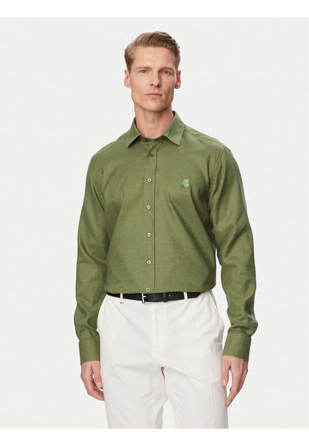 Karl Lagerfeld - KARL LAGERFELD Koszula 605084 562791 Zielony Regular Fit. Typ kołnierza: dekolt w karo. Kolor: zielony. Materiał: len