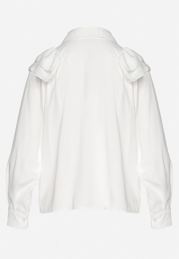 Born2be - Biała Koszula z Ozdobną Falbaną Cornelea. Okazja: na co dzień. Kolor: biały. Materiał: jeans. Styl: elegancki, casual, klasyczny