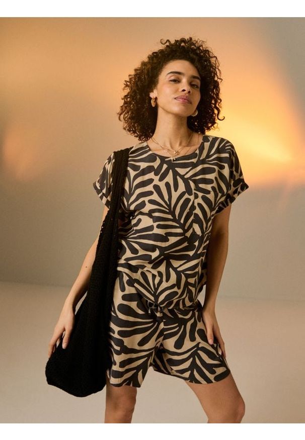 Sinsay - Wzorzysta bluzka z wiskozy - niebieski. Kolor: niebieski. Materiał: wiskoza