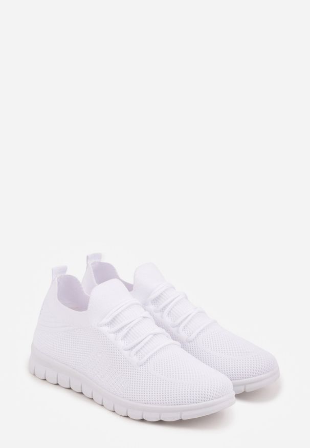 Born2be - Białe Sznurowane Buty Sportowe Sneakersy z Siateczki Caeolea. Okazja: na co dzień. Kolor: biały. Materiał: jeans. Sport: joga i pilates, fitness