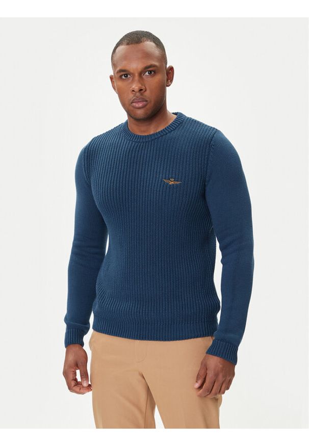 Aeronautica Militare Sweter 252MA1571UL00409 Niebieski Slim Fit. Kolor: niebieski. Materiał: bawełna