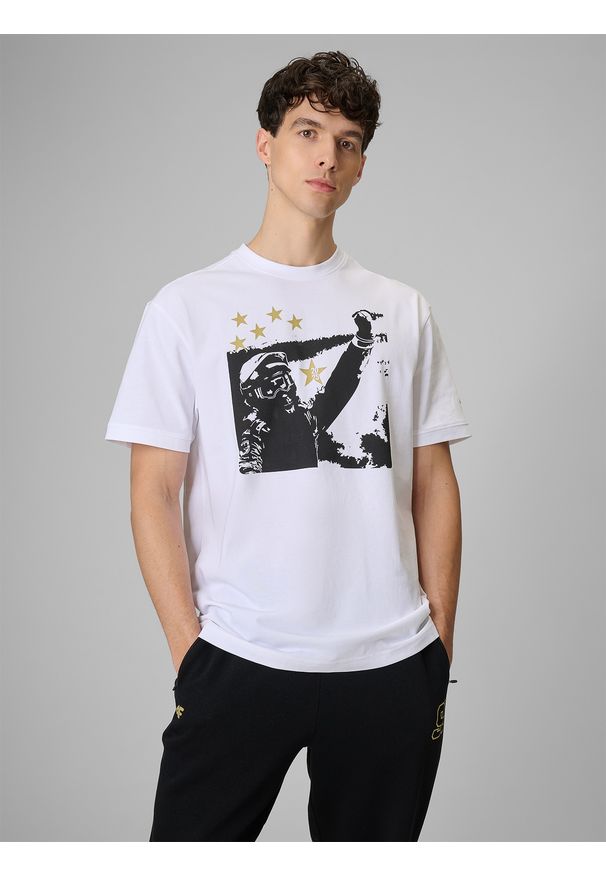 4f - 4F T-shirt regular z nadrukiem uniseks 4F x Bartosz Zmarzlik - biały M. Okazja: na co dzień. Kolor: biały. Materiał: materiał, bawełna. Wzór: nadruk. Styl: sportowy, klasyczny, casual