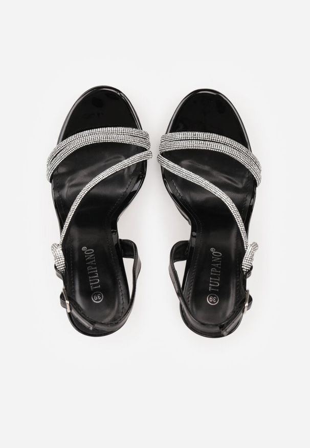 Renee - Czarne Szpilki Sandały z Cyrkoniowymi i Transparentnymi Paskami Vikirissa. Okazja: na imprezę. Zapięcie: pasek. Kolor: czarny. Wzór: aplikacja, paski. Obcas: na szpilce. Styl: elegancki. Wysokość obcasa: średni