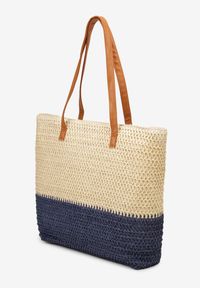 Born2be - Beżowo-Granatowa Torebka Boho z Papierowej Plecionki o Fasonie Tote na Suwak Jabba. Kolor: beżowy. Sezon: lato. Styl: boho #4