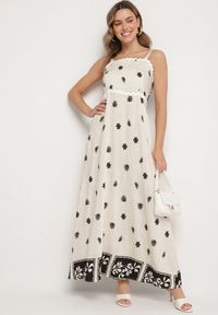 Born2be - Beżowa Wiskozowa Sukienka z Geometrycznym Wzorem Lenirisa. Okazja: na co dzień. Kolor: beżowy. Materiał: wiskoza. Długość rękawa: na ramiączkach. Wzór: geometria. Typ sukienki: proste. Styl: klasyczny, casual, elegancki #3