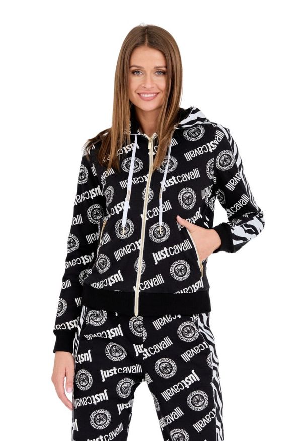 Just Cavalli - JUST CAVALLI Czarna damska bluza Logo Tigre, Rozmiar L. Kolor: czarny