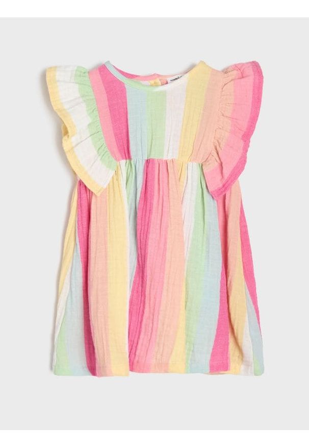 Sinsay - Bawełniana sukienka w paski z falbanami - wielobarwny. Materiał: bawełna. Wzór: paski