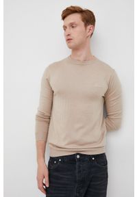Guess sweter z domieszką wełny męski kolor beżowy lekki. Kolor: beżowy. Materiał: wełna. Długość rękawa: długi rękaw. Długość: długie #6