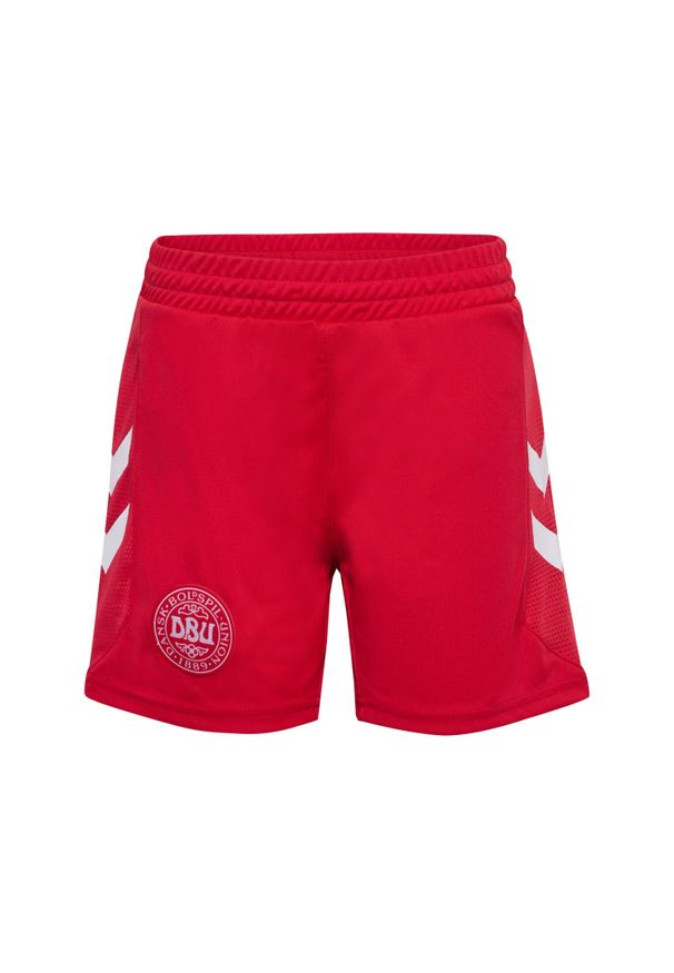 Hummel - Krótkie spodenki na zewnątrz dla dzieci Dania 2022/23. Kolor: czerwony. Długość: krótkie. Styl: sportowy