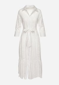 Born2be - Biała Bawełniana Sukienka Ażurowa o Koszulowym Kroju Elowetia. Okazja: na imprezę. Kolor: biały. Materiał: bawełna. Długość rękawa: długi rękaw. Wzór: ażurowy. Typ sukienki: koszulowe. Styl: boho, elegancki #3