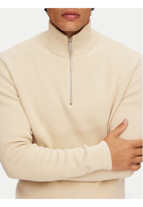 Selected Homme Sweter Dane 16092601 Beżowy Regular Fit. Kolor: beżowy. Materiał: bawełna
