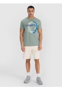 4f - 4F T-shirt regular z nadrukiem męski - oliwkowy L. Okazja: na co dzień. Kolor: oliwkowy, brązowy, wielokolorowy. Materiał: bawełna, jersey, materiał. Długość rękawa: krótki rękaw. Długość: krótkie. Wzór: nadruk. Styl: sportowy, casual, klasyczny