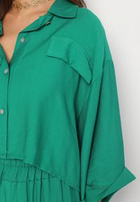 Born2be - Zielony Komplet Dwuczęściowy z Wiskozy Koszula z Guzikami Spodnie z Gumką w Talii Vimarenes. Kolor: zielony. Materiał: wiskoza #6