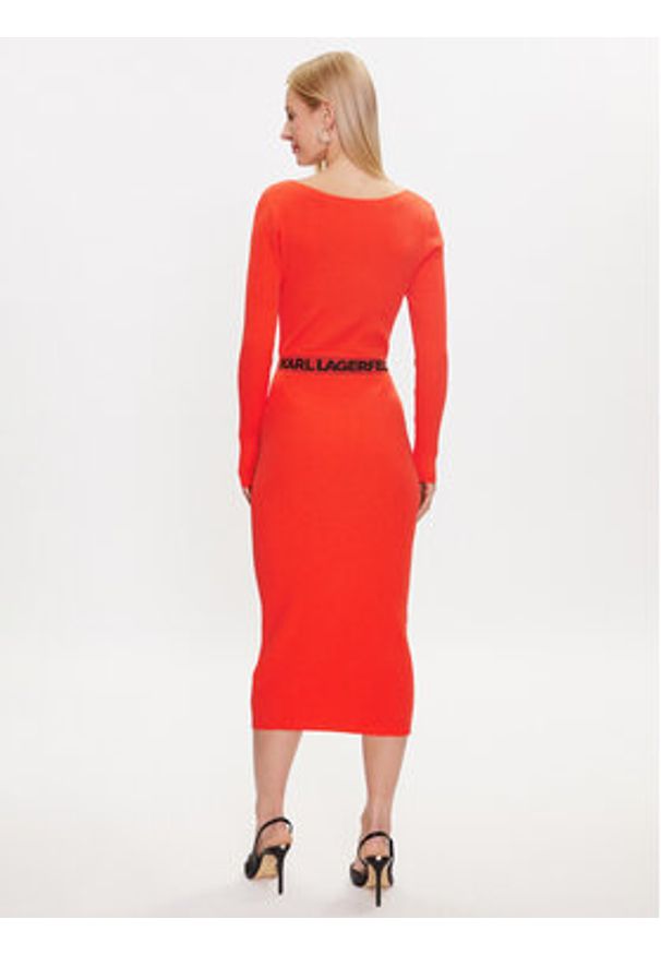 Karl Lagerfeld - KARL LAGERFELD Sukienka codzienna 231W1358 Pomarańczowy Regular Fit. Okazja: na co dzień. Typ kołnierza: dekolt w karo. Kolor: pomarańczowy. Materiał: wiskoza. Typ sukienki: proste. Styl: casual