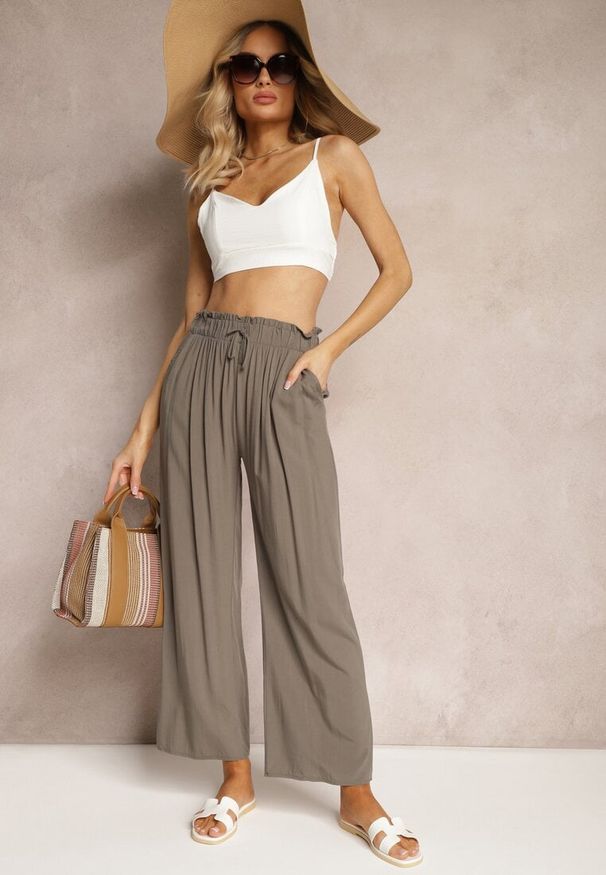Renee - Brązowe Spodnie Karrill. Kolor: beżowy, brązowy. Materiał: wiskoza. Długość: długie. Sezon: lato. Styl: elegancki