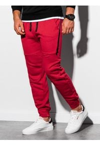 Ombre Clothing - Spodnie męskie dresowe joggery P919 - czerwone - XXL. Kolor: czerwony. Materiał: dresówka. Wzór: nadruk #1