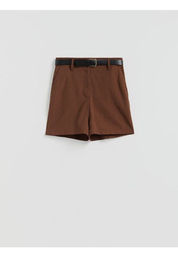 Reserved - Szorty z lyocellem - brązowy. Kolor: brązowy. Materiał: tkanina
