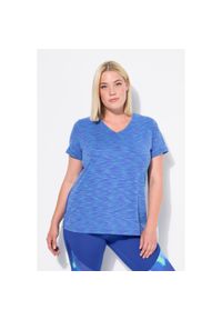 ULLA POPKEN - Damskie Bluzka funkcyjna odblaskowe lamówki dekolt w serek rękaw 1/2. Typ kołnierza: dekolt w serek. Kolekcja: plus size. Kolor: niebieski. Materiał: materiał, elastan, poliamid #1