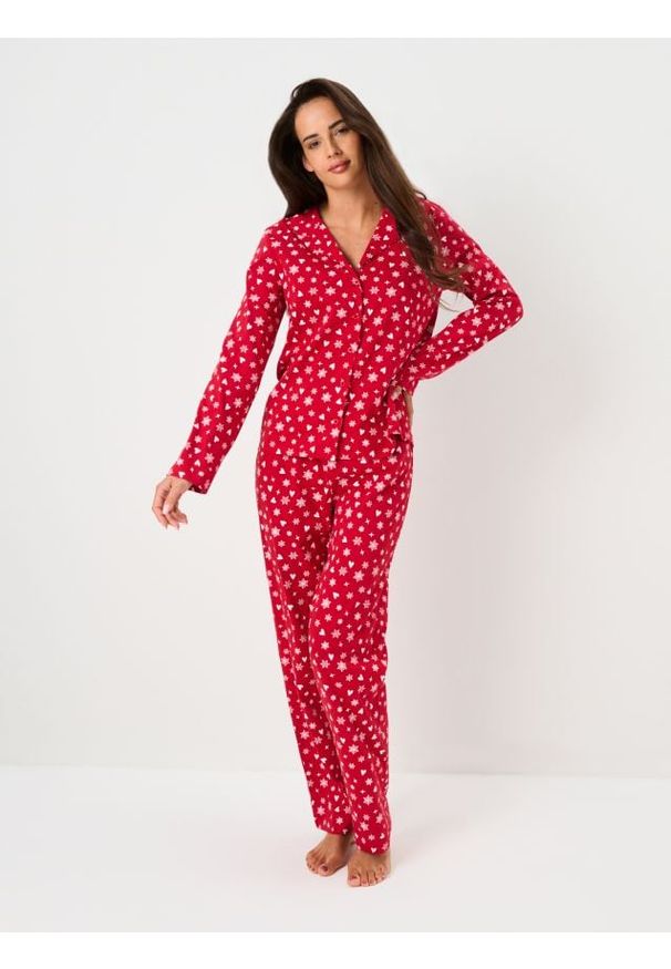 Sinsay - Bawełniana piżama dwuczęściowa ze wzorem - czerwony. Kolor: czerwony. Materiał: bawełna