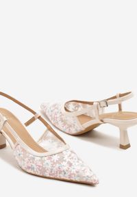 Born2be - Różowe Sandały Slingback z Siateczki w Kwiatki na Obcasie Typu Kaczuszka Lisanis. Okazja: na co dzień. Zapięcie: pasek. Kolor: różowy. Wzór: kwiaty. Sezon: lato, wiosna. Obcas: na obcasie. Styl: klasyczny, elegancki, casual. Wysokość obcasa: średni #3