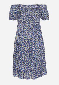 Born2be - Granatowa Wiskozowa Sukienka Hiszpanka z Gumkami w Pasie Valdina. Okazja: na co dzień. Typ kołnierza: dekolt hiszpanka. Kolor: niebieski. Materiał: wiskoza. Długość rękawa: krótki rękaw. Sezon: lato. Styl: casual, wakacyjny #2