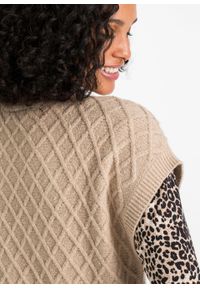 Sweter w warkocze bonprix beżowy melanż. Kolor: beżowy. Materiał: bawełna, elastan, poliamid, materiał, akryl. Wzór: melanż #2