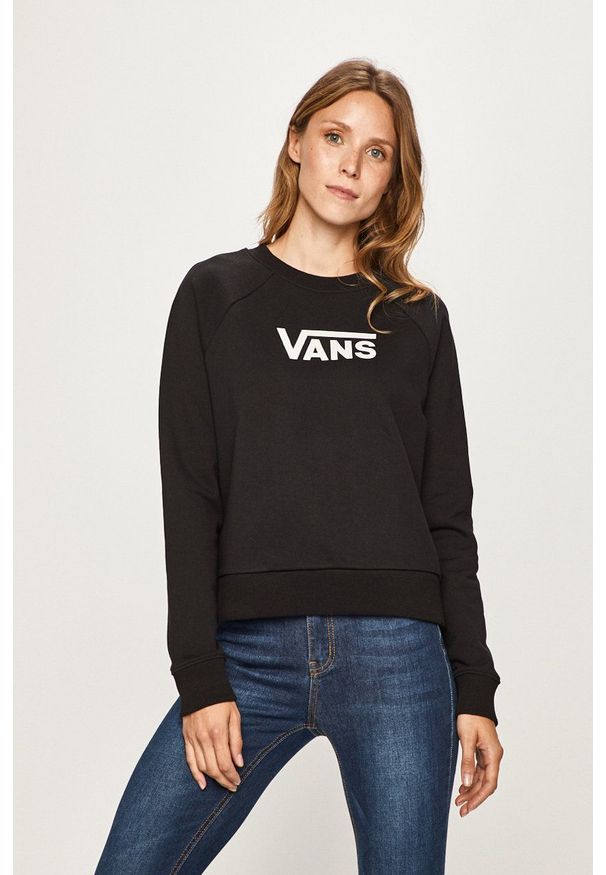 Vans - Bluza. Kolor: czarny. Materiał: dzianina. Długość rękawa: raglanowy rękaw. Wzór: nadruk