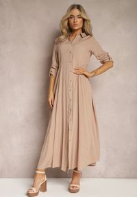 Renee - Beżowa Sukienka Hillcrest. Kolor: beżowy. Długość rękawa: długi rękaw. Typ sukienki: koszulowe. Długość: maxi #4