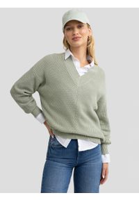 Big-Star - Sweter damski z wiskozy z dekoltem v-neck pistacjowy Cyntiana 300. Okazja: na co dzień. Kolor: zielony. Materiał: wiskoza. Styl: casual, retro, elegancki, vintage