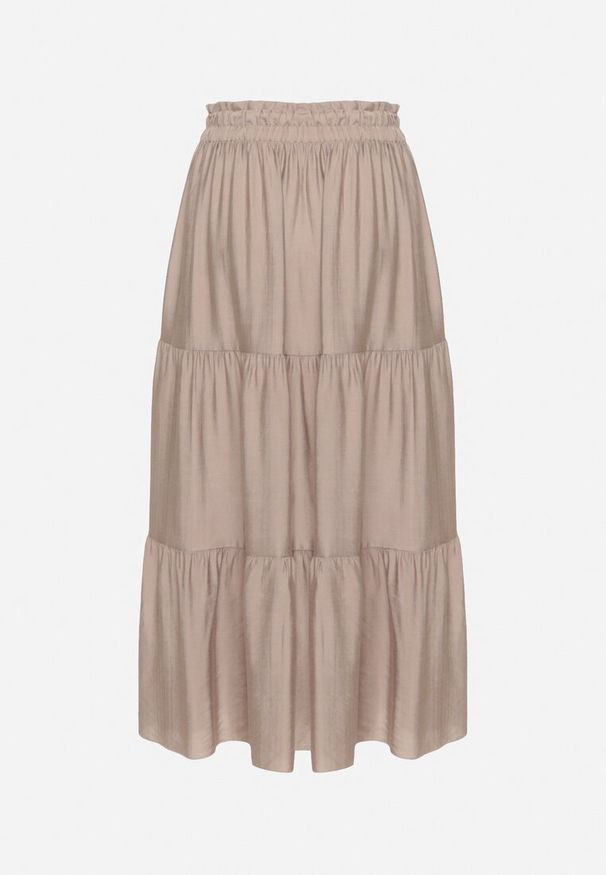 Born2be - Beżowa Wiskozowa Spódnica o Rozkloszowanym Kroju z Wiązaniem Elliriele. Okazja: na co dzień. Kolor: beżowy. Materiał: wiskoza. Styl: elegancki, casual