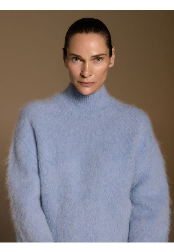 Reserved - Sweter z wełną z alpaki - jasnoniebieski. Kolor: niebieski. Materiał: wełna