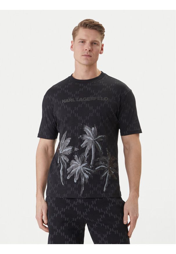Karl Lagerfeld - KARL LAGERFELD T-Shirt 755172 562251 Czarny Loose Fit. Typ kołnierza: dekolt w karo. Kolor: czarny. Materiał: bawełna