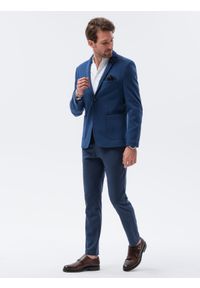 Ombre Clothing - Marynarka męska casual z kontrastowymi elementami - niebieska V4 - Rozmiar: M. Okazja: na co dzień. Kolor: niebieski. Materiał: bawełna, poliester, materiał. Wzór: kwiaty. Styl: casual #1