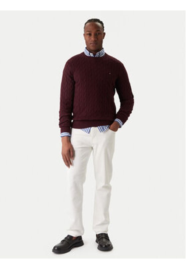 TOMMY HILFIGER - Tommy Hilfiger Sweter MW0MW33132 Bordowy Regular Fit. Kolor: czerwony. Materiał: bawełna